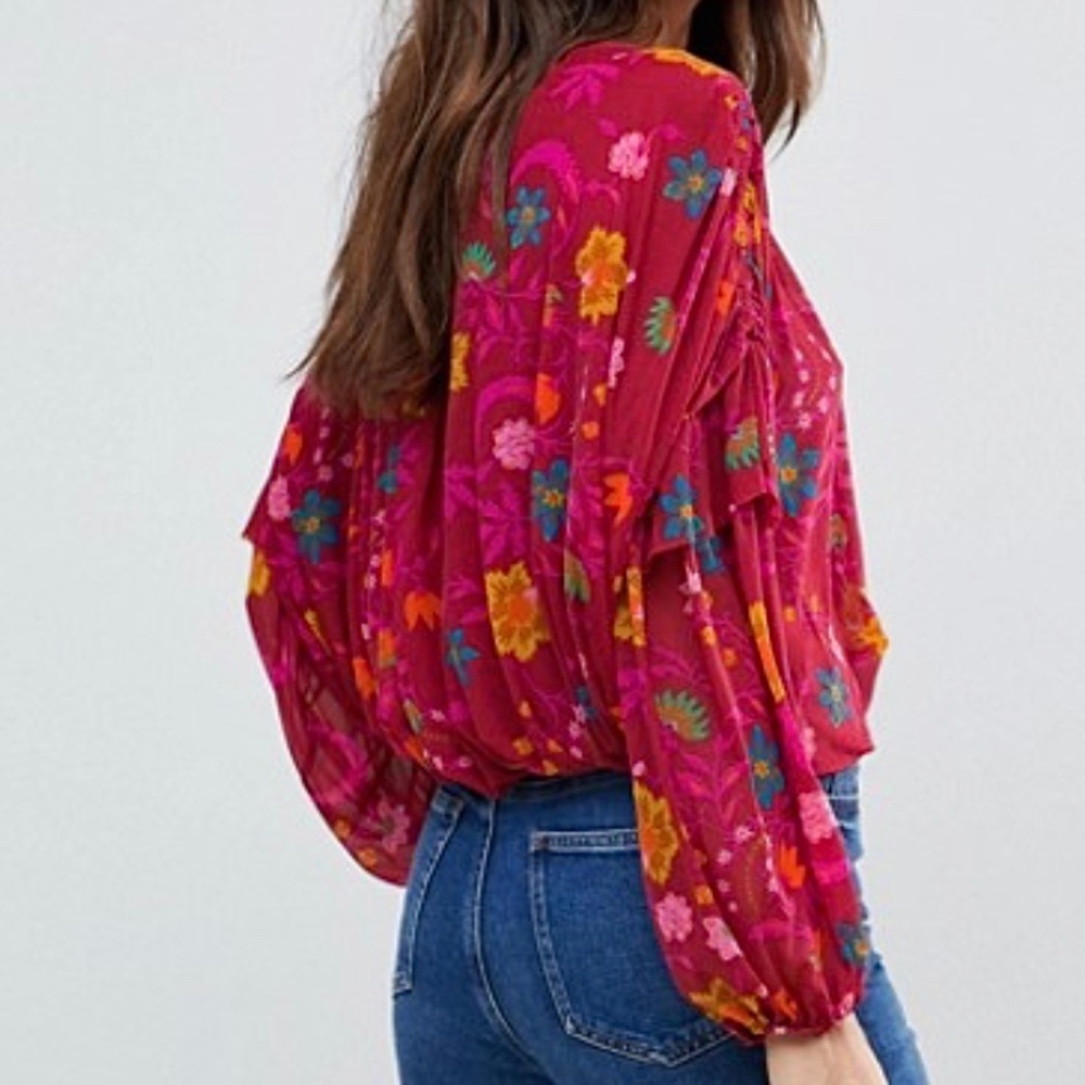 SOLD-Free People Floral Draped Peasant Blouse - Picture 6 of 10